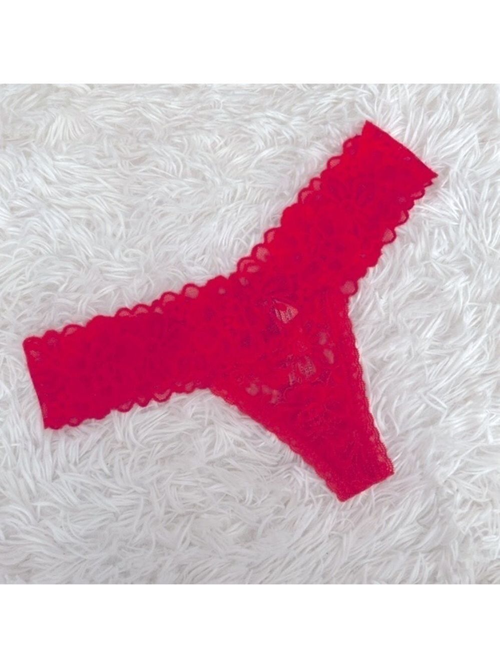 Victoria’s Secret red daisy mesh stretch lace thong